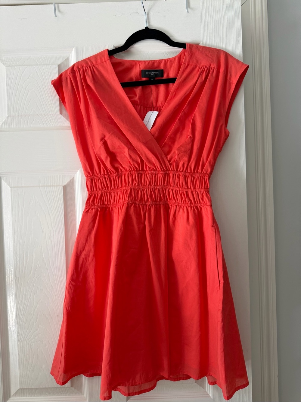 Banana Republic Coral V-Neck Smocked-Waist Mini Dress